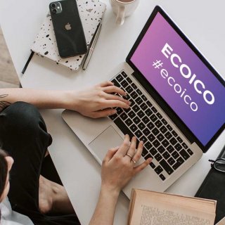 Women on laptop with ECOICO image on screen