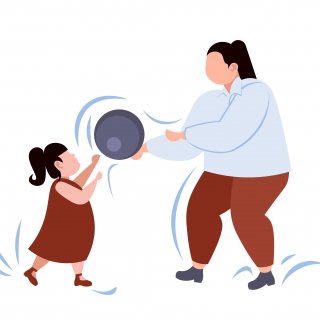 Animation split into 3 side by side horizontal images. Each image includes a woman in a large body representing different ethnicities and skin colour, with a child of different ages.